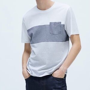 ZARA Colorblock White and Grey Tee
